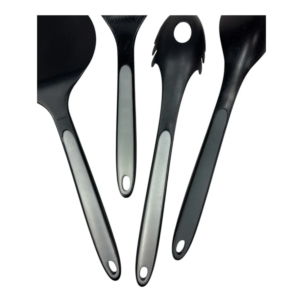 Calphalon 4-Pc Utensil Set Black/Gray Nylon Plastic Spoon Spatula Turner Pasta